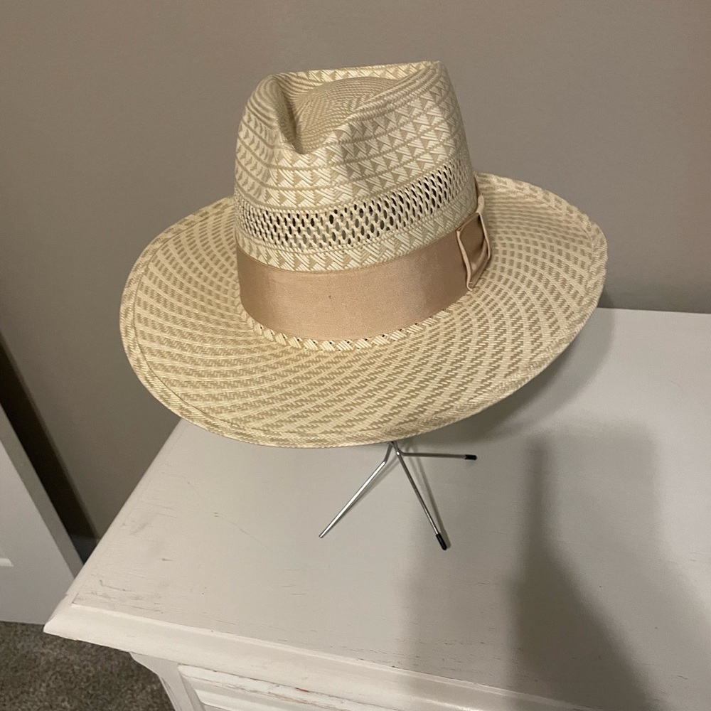 Custom straw fedora by American Hat Company 3” brim Size 7